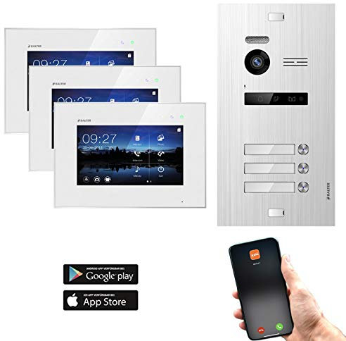 Balter EVO Video Türsprechanlage, Touchscreen, 7 Zoll Monitor, Türstation für 3 Familienhaus Türklingel, Smartphone App, 2-Draht Bus, 150° Weitwinkel-Kamera