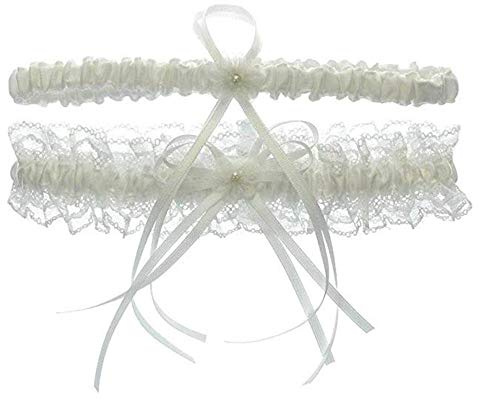 Lace Wedding Garters for Bride Pearl Stretch Prom Garter, Women Wedding Bridal Legs Garter Set (One Size, White)
