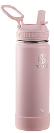 Takeya Actives Insulated Stainless Steel Water Bottle with Straw Lid, 18 Ounce, Blush