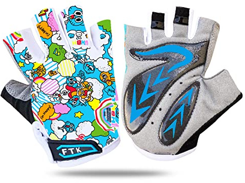 Kids Junior Cycling Gloves Outdoor Sport Road Mountain Bike, Fit Boy Girl Youth Age 2-10, Gel Padding Bicycle Half Finger Pair (Light Blue, Small)