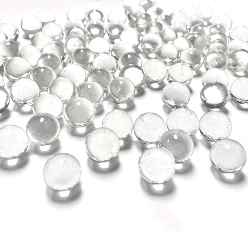 CYS EXCEL Clear Glass Gemstone Vase Filler (1 LB) Aquarium Round Marble Beads Decorative Mosaic Pebbles