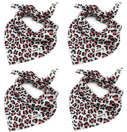 lilopard® Girl's Collection | Leoprint Dreieckstücher für Babys und Kleinkinder | 4 Stück im Set | Pink/SW | 100% Baumwolle | Latz, Lätzchen, Halstuch