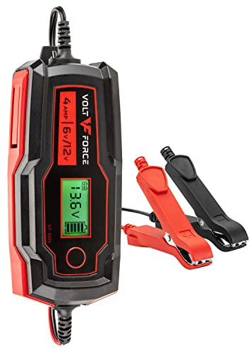 VoltForce 4A Battery Charger and Maintainer: Fully Automatic 6V and 12V Automotive Battery Charger for Cars, Motorcycle, ATVs, and More - Smart Battery Chargers VF-1005