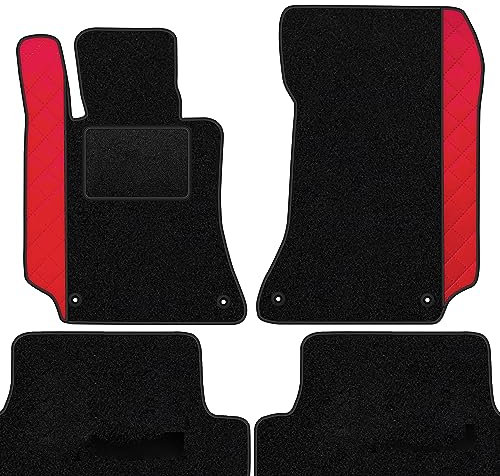 moto-MOLTICO Fußmatten Auto Velours Autoteppiche Schwarz Automatten Set 4-teilig - Auffälliges Design - passend für Mercedes-Benz CLA B-Klasse A-Klasse C117 T246 W176 2011-2019 (Rotes Muster)