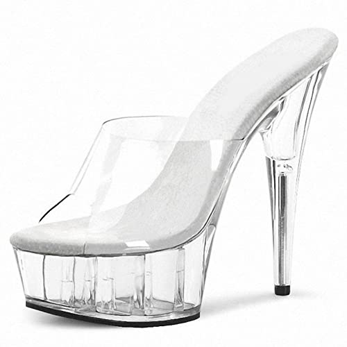 HYDgfiuf Frauen Klare High Heels Transparente Plateau Pantoletten Sandalen Sexy Stripper Club Pole Dance Hochzeitskleid Party Schuhe Große Größe 35-46