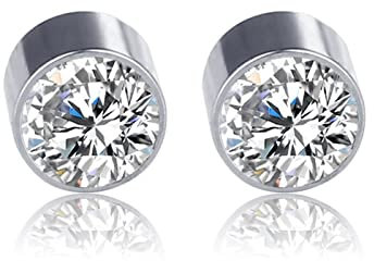 Statement Ohrringe Damen, Ohrstecker Weiß Rostfreier Stahl Runden Ohrringe Mädchen Zirkonia 0.6x0.4cm Geschenke für Männer Frauen