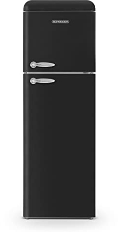 Schneider SCDD309VB, Réfrigérateur 2 portes Vintage, 302L (227+75), Froid brassé, 3 clayettes verre, Pose libre, Thermostat réglable, Noir