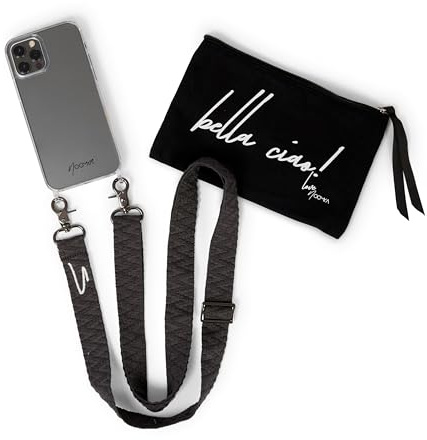 NOOMYA® Premium Fashion Handykette | Set Handyhülle iPhone 14 PRO MAX & Handyband Phantom Grey | Handygurt zum Umhängen | Necklace Hülle mit Band | Set Wechselband mit Phone Case | Geschenk