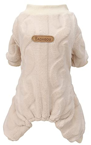 Izefia Hundtröja kläder fleece ull vinter varm svettskjorta 4 ben jumpsuit pyjamas twist tryck tröja för liten hund medium katt kaki M