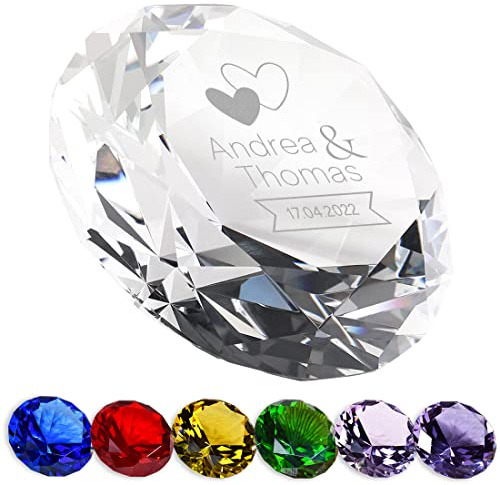 polar-effekt Deko Diamant aus Glas mit Gravur Motiv Zwei Herzen - mit Name veredelt - Unikat als Hochzeitsgeschenk - die Geschenkidee zur goldenen Hochzeit - perfektes Paar-Geschenk