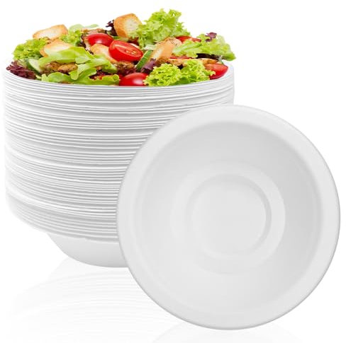 Jesdavan Cuencos Desechables, 50 Piezas 350ml Cuencos Aperitivos Desechables, Degradables Platos Desechables, Platos Carton Desechables, Caliente Frio Disponible Adecuado para Aperitivos Sopas