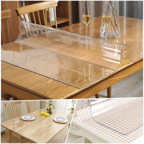 PVC Table Protector Clear Cloth Transparent Waterproof Cover 1.5mm Thick Wipeable Desk Pad for Dining Room (60 x 80 cm)