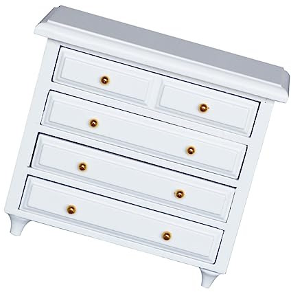 Toyvian Puppenhaus Möbel Miniatur Schrank Weiß Massivholz 1Stk Schubladenschrank Kleiner Kommode für Wohnzimmer Schlafzimmer Dekoration Miniaturmöbel Puppenstube Holz Ornamente