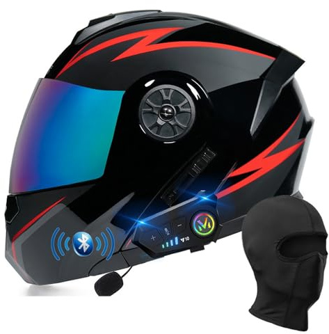 BYGMWEP Klapphelm mit Bluetooth, Integriert Motorradhelm, ECE Zertifiziert Integralhelm mit Doppelvisier, mit Eingebautem Mikrofon für Automatische Reaktion, für Erwachsene Frauen Männer