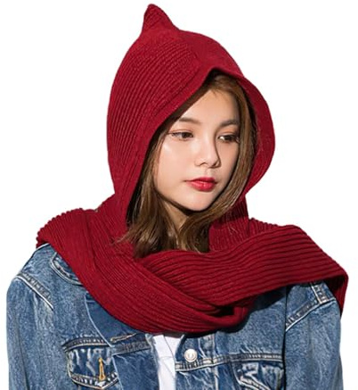 SIQITECHNO Sciarpa invernale da donna con cappuccio lavorata a maglia con cappuccio sciarpa lunga grande sciarpa avvolgente per donna scialle caldo leggero, Rosso, taglia unica