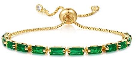 KissYan Tennisarmband für Frauen, 14K vergoldet, mit Cubic Zirkonia verstellbare Schiebearmbänder, klassischer modischer Schmuck als Geschenk für Mädchen (Grün)