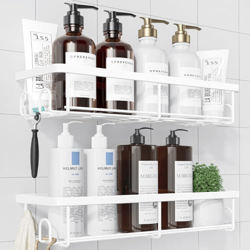Kitsure Duschablage ohne Bohren, Badregal aus Edelstahl, Large, Weiß | 2 rostfreie Duschablagen, schnell trocknendes Badregal mit großer Kapazität, langlebige Shampoo-Halterung für die Dusche