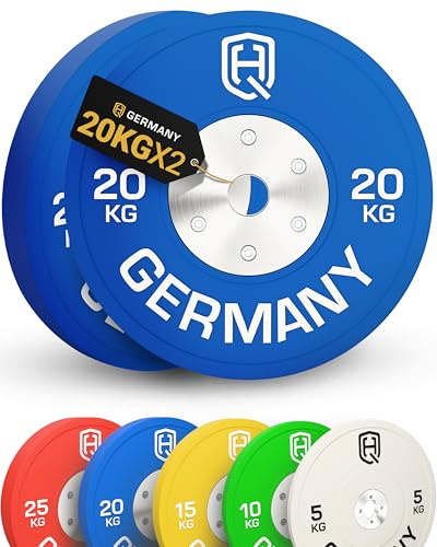 HQ Germany® Hantelscheiben 50mm [Set/Paar 5-25kg] - Wettkampf Vollgummi Bumper Plates 20kg - Hantelscheiben Set 50mm, Gewichtsscheiben, Gewichte, Weight Plates nach IWF Standard