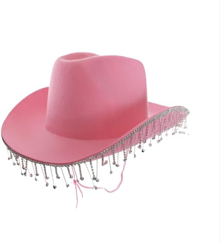 Cowgirl-Hut für Erwachsene, Diamant, 12 Stück, rosa Cowboyhut mit Diamant-Fransen, Erwachsene Bling Glitter Cowgirl-Hut, Western-Party, Kostümzubehör
