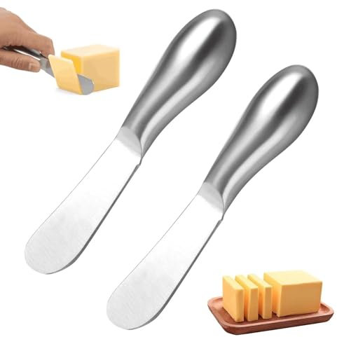 QEEROYO 2 Stück Buttermesser Klein, Marmelade Messer, Dessertmesser Set, Edelstahl Butterstreuer Messer, 13.4x2.5cm Tafelmesser Käsemesser Set, für Käse Kalte Butter Marmelade Gebäck Kitchen