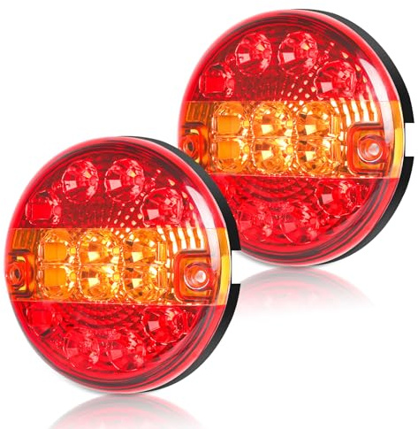 Yuanjoy 2x Rückleuchten Anhänger, 12V/24V Anhänger Beleuchtung Wasserdicht Rund Rücklicht Led Hamburger Förmiges Universal Rücklicht für LKW Wohnwagen Van Oder Traktor