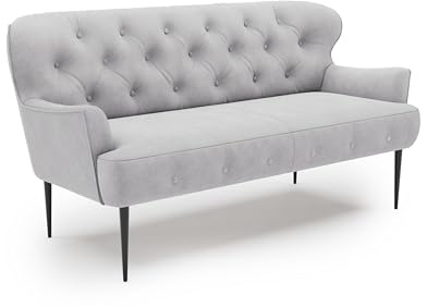 CAVADORE 2,5-Sitzer Küchensofa Amba, Trendige Sitzbank für Küche oder Esszimmer / 173 x 97 x 87 / Flachgewebe: Hellgrau