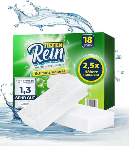 Spugna Magica PRO 18 pezzi - Novità: spugna magica per muro con una durata 2,5 volte superiore | Gomma Magica extra resistente | Magic Eraser rimuove lo sporco da pareti, scarpe, cucine e bagni