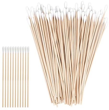 FERCAISH 200 Stück Wattestäbchen Lang, 15 cm Holzgriff Watteträger, Ohrenstäbchen Reinigungsstäbchen Holz, Einzelner Kopf Cotton Swab, für Make-up, Reinigung, Augenbrauen, Beauty, Nägel