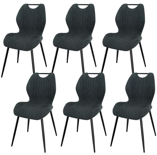 LEWE Sillas de Comedor y Cocina - Juego de 6 Sillas Tapizadas con Patas de Metal y Respaldo de Tela para Salón y Comedor