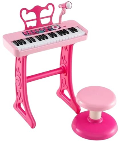 PNJB Piano Keyboard For Kids , Electronic Keyboard With Stool, Electronic Keyboard, Microphone, Detachable Legs, Illuminated Keys, Educational Toy, Ergonomic Design, Fun Toy For Children, Pink