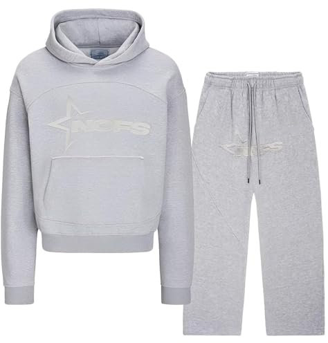 NOFS Jogginganzug Y2K Herren Damen 2-Teilig Tracksuit mit Hoodie und Jogginghosen Y2K Hip Hop Streetwear Trainingsanzüge NOFS Trainingsanzug Unisex Pullover und Sporthosen
