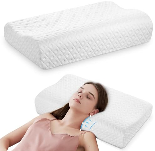 JIREST Cervical Neck Pillow for Pain Relief, Memory Foam Neck Pillow for Sleeping, Ergonomic Orthopedic Pillow for Neck Support, Odorless Memory Foam Pillow for Side Back Stomach Sleeper (White)