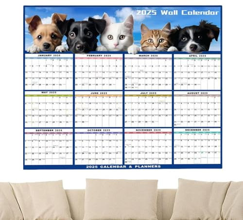 Großer Jahresplaner, 12-Monatsplaner, Jahresplaner, laminierter Wandkalender, 2025, löschbarer laminierter Wandkalender für Zuhause, Büro, Reisen und Wohnungsorganisation