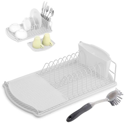 K AKTUAL Escurreplatos sobre Fregadero - Escurridor de Platos para Fregadero con Bandeja Antigoteo y Soporte Utensilios Extraíble - Incluye Cepillo Limpiador - 47,5 x 26,5 x 11 cm