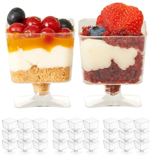 MATANA 200 Mini Plastik Dessertschalen, Dessertgläser mit Fuß für Partys, 60ml - Kleine Dessert Schalen, Dessertbecher, Plastikbecher Nachspeise
