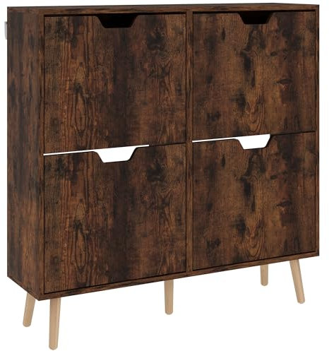 HOMCOM Armario Zapatero de Entrada con 4 cajones Plegables de 2 Niveles para 16 Pares de Zapatos, Zapatero ahorrador de Espacio con estantes Ajustables en aglomerado y Madera de Pino, 95x26x95 cm,