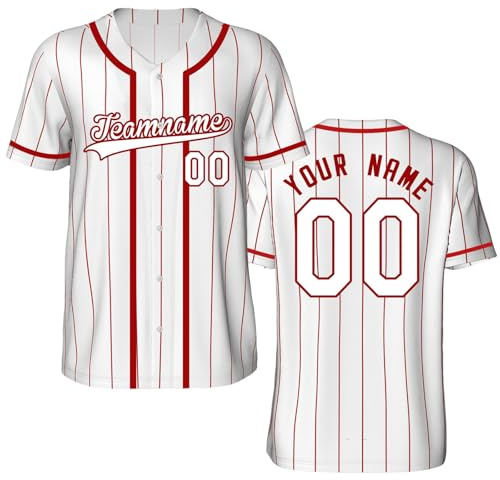 GMDLSK Personalisiertes Baseball Trikot mit Knopfleiste & Nadelstreifen - Individuelle Namensnummern für Herren/Damen/Jugendliche