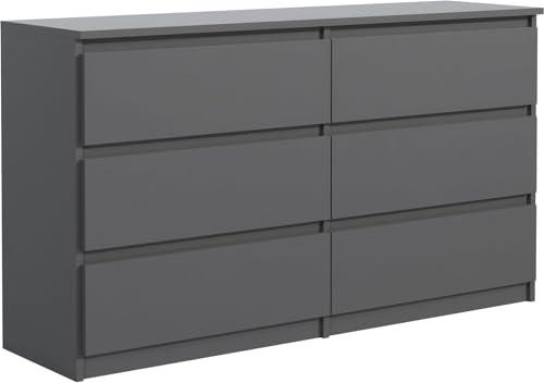 MebLocker Kommode 120 cm, 6 Schubladen, Anthrazit | Sideboard, Wohnzimmer Flur Schlafzimmer, Moderne Schlafzimmermöbel, Kommodenschrank 120x78,5x39 cm