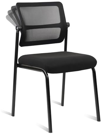 CLATINA Stapelbarer Besucherstuhl ohne Armlehnen mit Verstellbarer Mesh-Rückenlehne ergonomischer Lendenunterstützung für Konferenz Wartezimmer Lobby Schule Schwarz 1er Pack