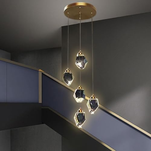 Jatwefiv Spiral Kristall Kronleuchter 3/5/7/10/15/20/24 Lichter Moderne Klare Polygon LED Pendelleuchte Romantische Wohnkultur Deckenleuchte für Villa Wohnzimmer Esszimmer Flur Treppe,5 Lights