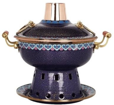 OWOHYG Pentola a Carbone per Cucinare, pentola a Carbone in Rame, Singola per Uso Domestico, pentola in Rame per Cucinare in casa, Utensili da Cucina (Blu 26 cm)