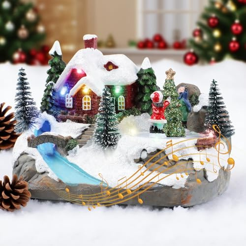 Snorthy Villaggio di Natale in movimento con Musica e Luci villaggio natalizio Scenario Natalizio Castello casette natalizie luminose per decorazioni natalizie da tavolo, davanzali, interni
