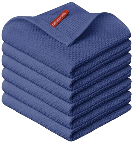 Artoid Mode Dark Blue 100% Cotton Soft Kitchen Cleaning Cloths 30x30 cm, Pack of 6 Dish Cloths Towels Washable Absorbent for Washing up