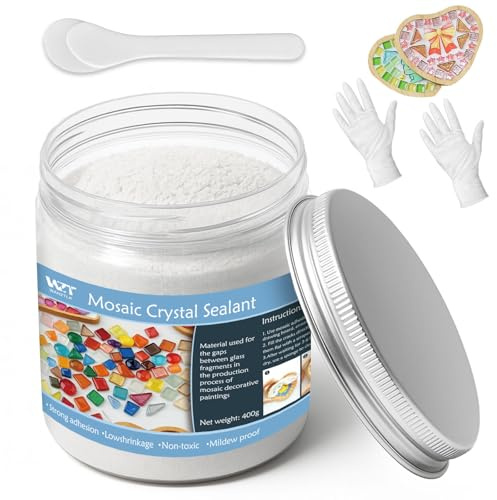 Mosaik-Fugenmörtel zum Basteln - Weißer, schnell trocknender Kristall-Fliesenfugenmörtel, gebrauchsfertiges Abdichtungsmittel für DIY-Glaskunst, handgefertigte Geschenke & Mosaik-Kitzubehör (400 g)