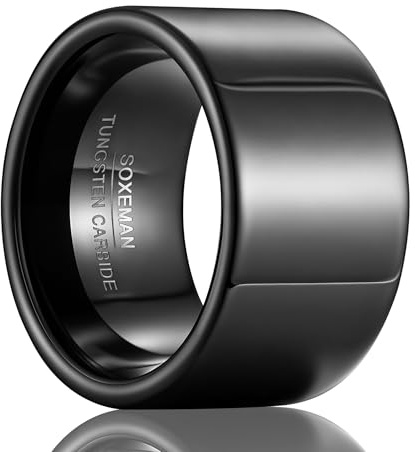 SOXEMAN Bague pour Pouce Homme, Bande Tungstène Lourde Largeur 14 mm, Bijou de Déclaration Solide Imposant, Confort Intérieur (Tailles US) | Noir | Taille US 9 (59,4 mm)