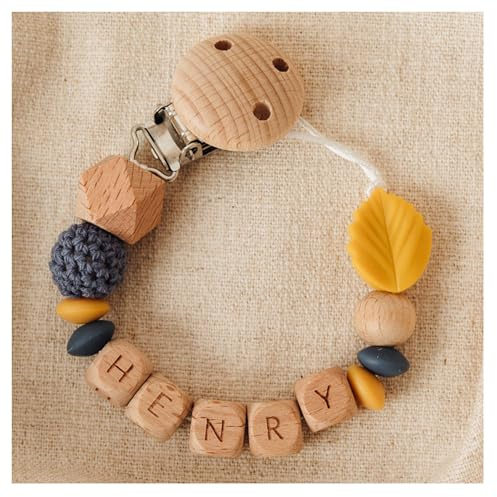 Storchenkind® – Liebevolles, handgemachtes Babyaccessoire, personalisiert mit Namen (blau/gelb)