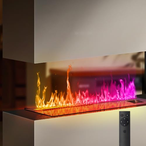 Chimenea de Vapor de Agua 3D, Chimenea eléctrica atomizadora con Llama Ajustable, humidificador con Control Remoto y aplicación, llenado automático, Panel Ultrafino de 3 mm, 7 Colo