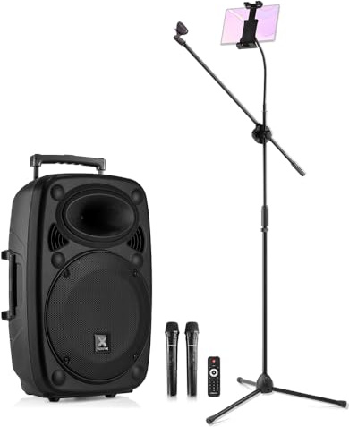 VONYX Verve46 Portable Karaoke Speaker System - 15 1000W Bluetooth PA Machine with Wireless Microphones, Tablet Holder & Adjustable Stand, Home Setup for Adults