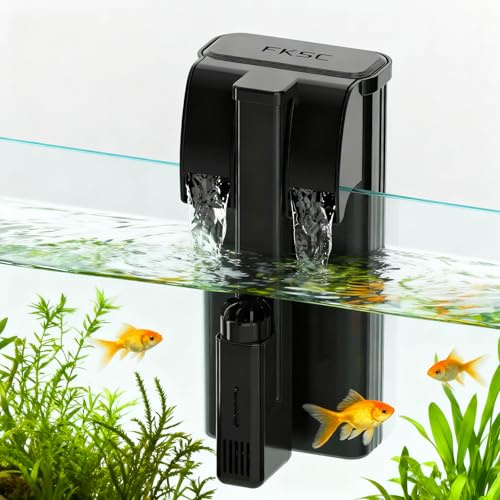 FKSC Hang On Back Aquarium Filter Up 120L Fish Tanks, 5-Stage Multi-Stage Filtration with Surface Skimmer, Ultra Quiet HOB Power Waterfall Filter for Freshwater