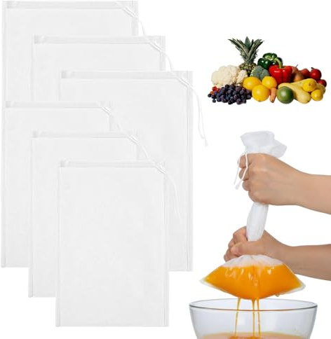 Cheese Cloths for Straining, 6 Pcs Nut Milk Bag, 2 Sizes Juicer Bags 12 x 8 Inch and 8 x 6 Inch Nylon Reusable Fine Mesh Juice Strainer Bags for Straining Fruit Juice Cheese Coffee Tofu Yogurt Tea